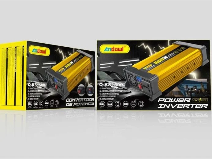 Invertor de tensiune auto Andowl KS1500, 1500W, 12V, 220V, 26 x 11 x 6.5cm, auriu [10]