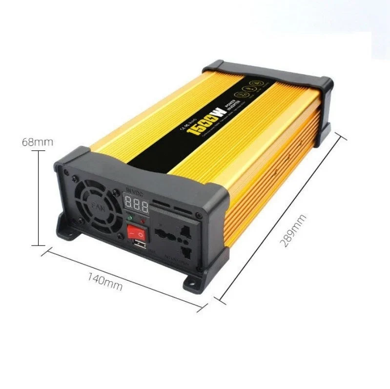 Invertor de tensiune auto Andowl KS1500, 1500W, 12V, 220V, 26 x 11 x 6.5cm, auriu [2]