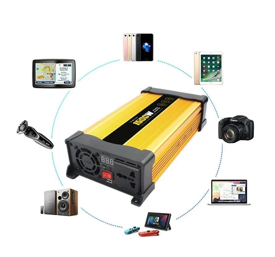 Invertor de tensiune auto Andowl KS1500, 1500W, 12V, 220V, 26 x 11 x 6.5cm, auriu [3]