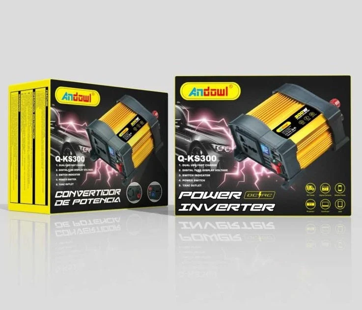 Invertor de tensiune auto Andowl KS300, 300W, 12V, 220V, 16 x 11 x 6.5cm, auriu [7]