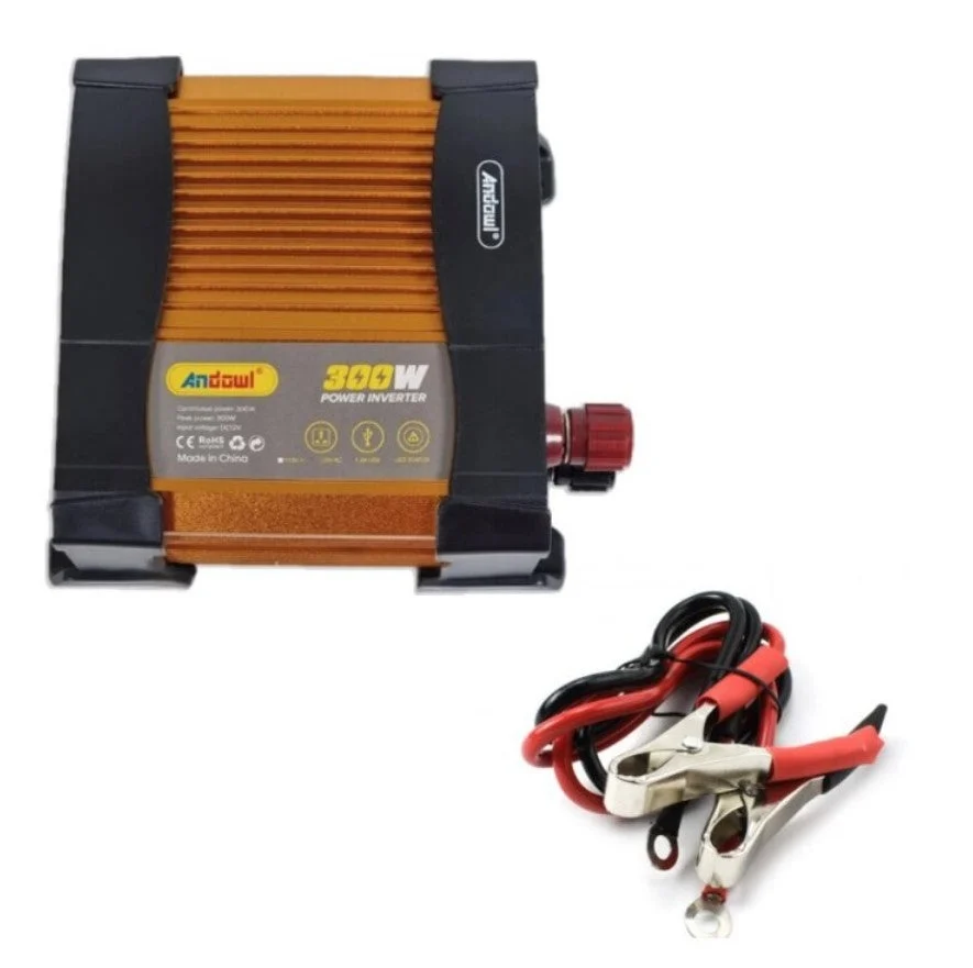 Invertor de tensiune auto Andowl KS300, 300W, 12V, 220V, 16 x 11 x 6.5cm, auriu [2]