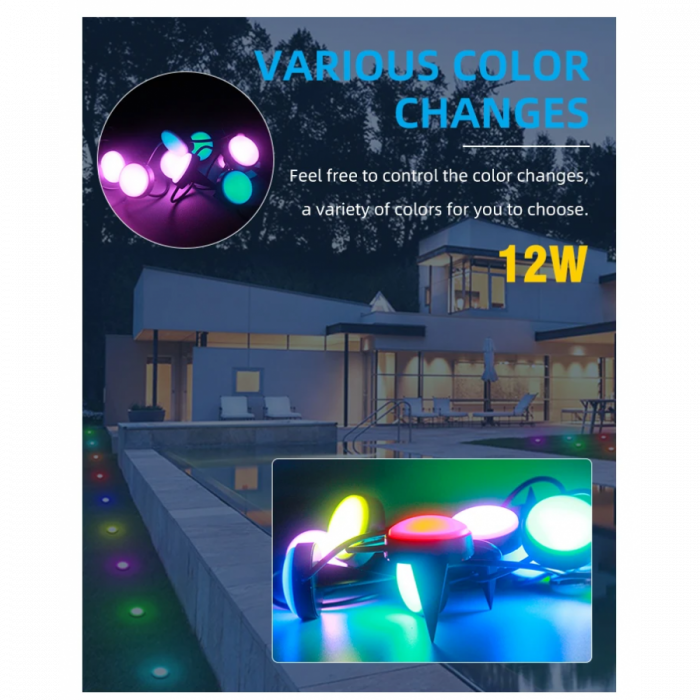 Kit Iluminat Gradina 14M cu Lumini Colorate RGB, Control Telefon, Alimentare priza, Sir Lampi LED de exterior [12]