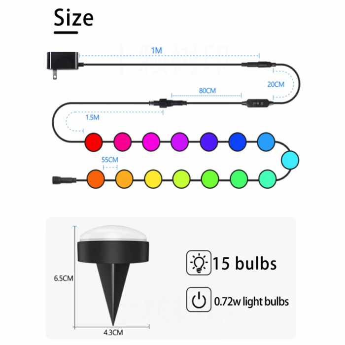 Kit Iluminat Gradina 14M cu Lumini Colorate RGB, Control Telefon, Alimentare priza, Sir Lampi LED de exterior [14]