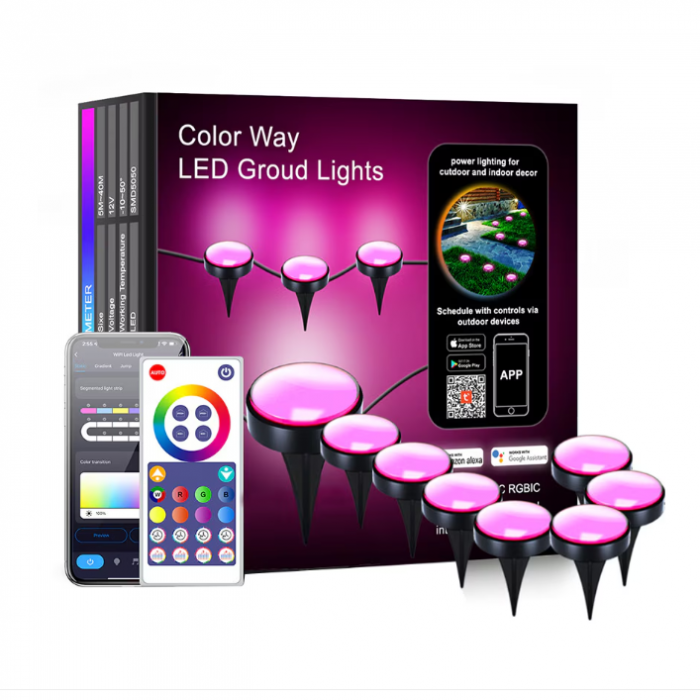 Kit Iluminat Gradina 14M cu Lumini Colorate RGB, Control Telefon, Alimentare priza, Sir Lampi LED de exterior [20]