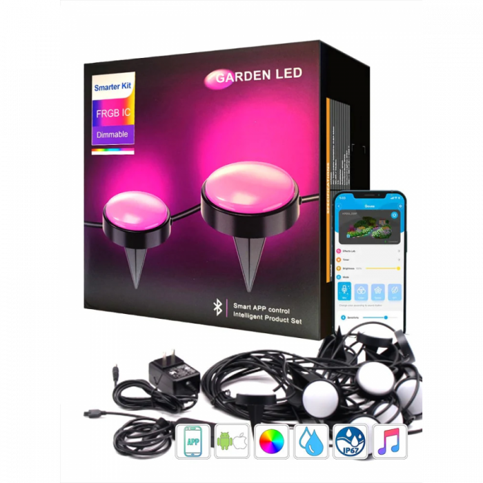 Kit Iluminat Gradina 14M cu Lumini Colorate RGB, Control Telefon, Alimentare priza, Sir Lampi LED de exterior [7]