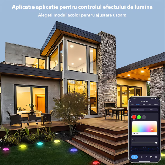 Kit Iluminat Gradina 14M cu Lumini Colorate RGB, Control Telefon, Alimentare priza, Sir Lampi LED de exterior [5]