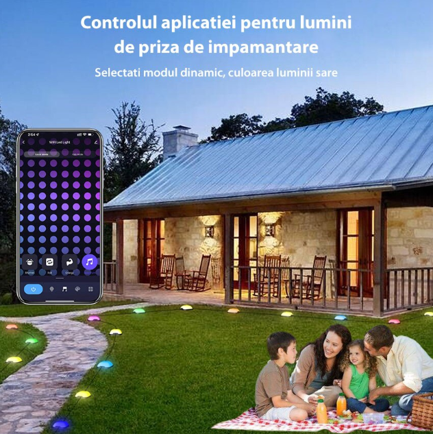 Kit Iluminat Gradina 14M cu Lumini Colorate RGB, Control Telefon, Alimentare priza, Sir Lampi LED de exterior [8]