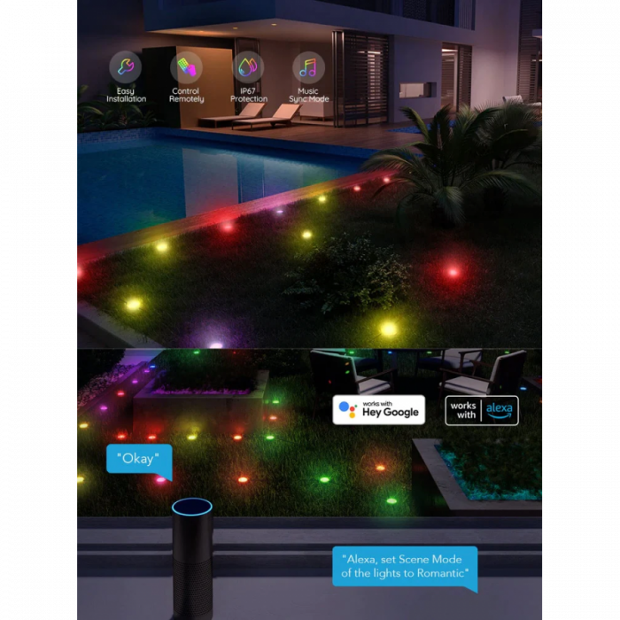 Kit Iluminat Gradina 14M cu Lumini Colorate RGB, Control Telefon, Alimentare priza, Sir Lampi LED de exterior [2]