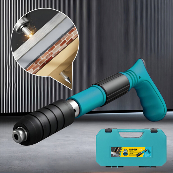 Kit Pistol de Batut Cuie pentru Perete, Beton, Lemn, Manual, Lungime 30 cm, Calibru 7.3 cm, Pneumatic, 20 nituri incluse, Ochelari + Dopuri Urechi [7]