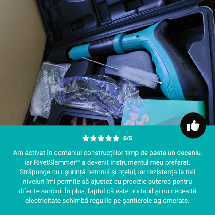 Kit Pistol de Batut Cuie pentru Perete, Beton, Lemn, Manual, Lungime 30 cm, Calibru 7.3 cm, Pneumatic, 20 nituri incluse, Ochelari + Dopuri Urechi [11]