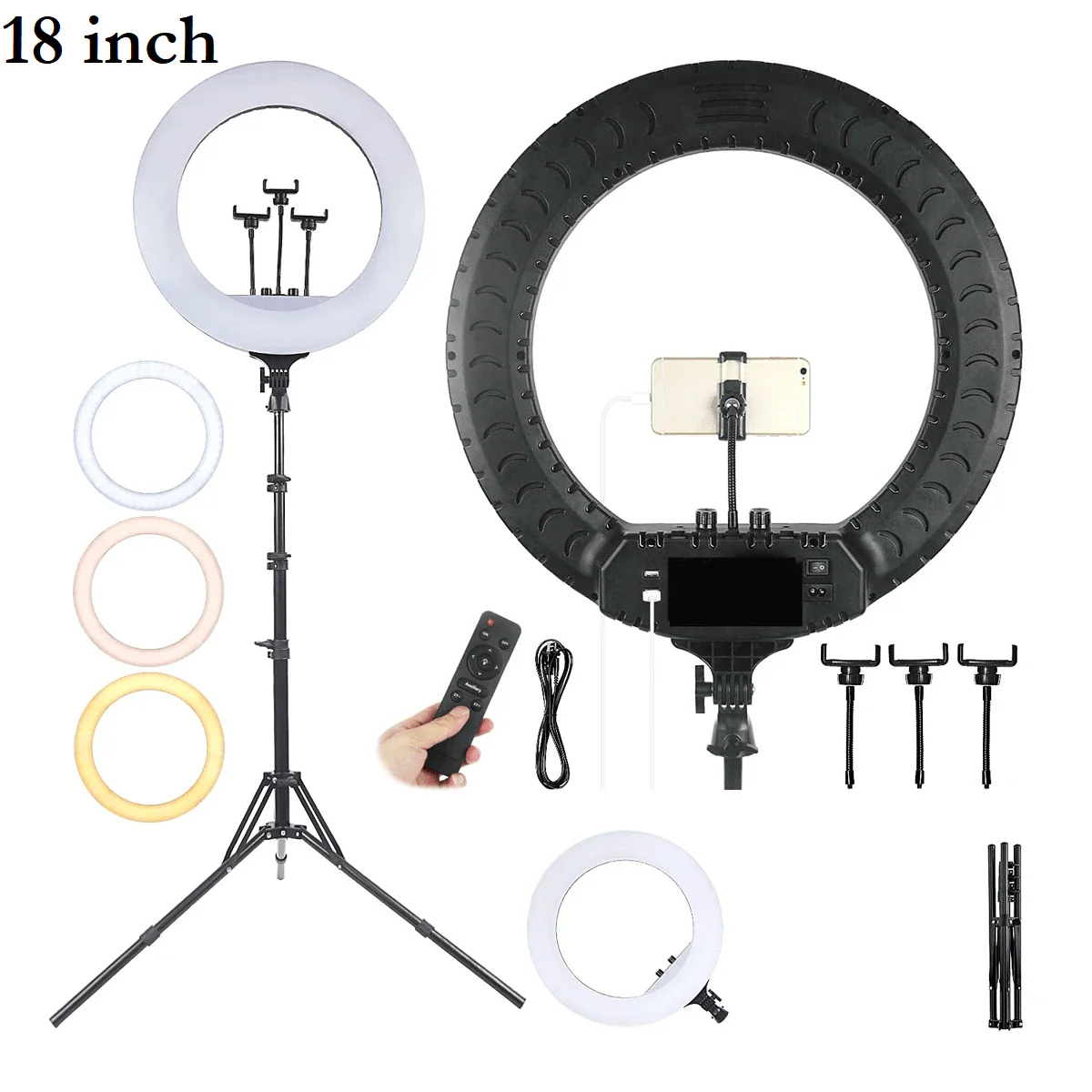 Lampa circulara cu Trepied Selfie Ring Light cu LED, 25 cm, Lumina calda/rece/RGB [6]