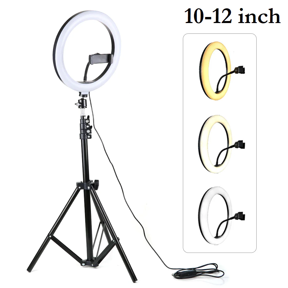 Lampa circulara cu Trepied Selfie Ring Light cu LED, 25 cm, Lumina calda/rece/RGB [2]