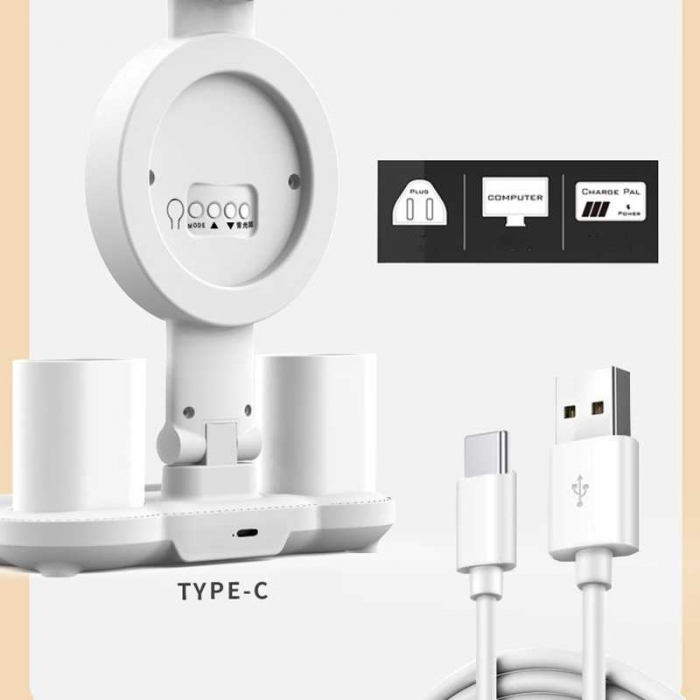 Lampa LED tip veioza cu 4 capete, cu ecran RGB inteligent, data si temperatura, suport pentru pixuri, de birou [4]