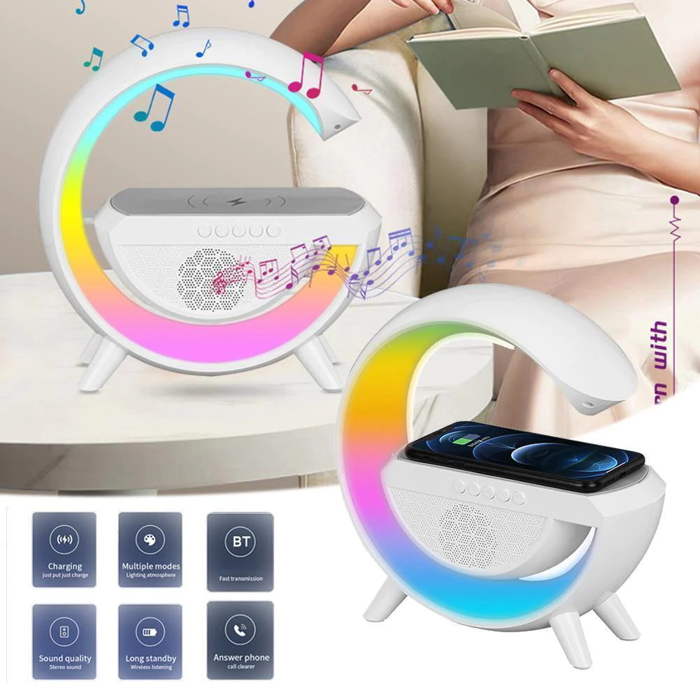 Boxa Portabila Bluetooth cu Lampa RGB si Incarcator Fast Charge 15W Wireless, 3 in 1, VARIANTA MARE [4]