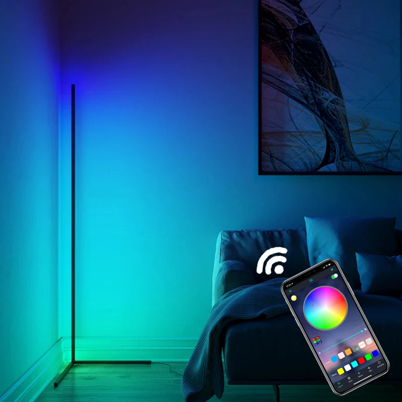 Lampa RGB de podea pentru colt, cu LED si jocuri de lumini, design slim, control aplicatie + telecomanda, 140cm inaltime [3]