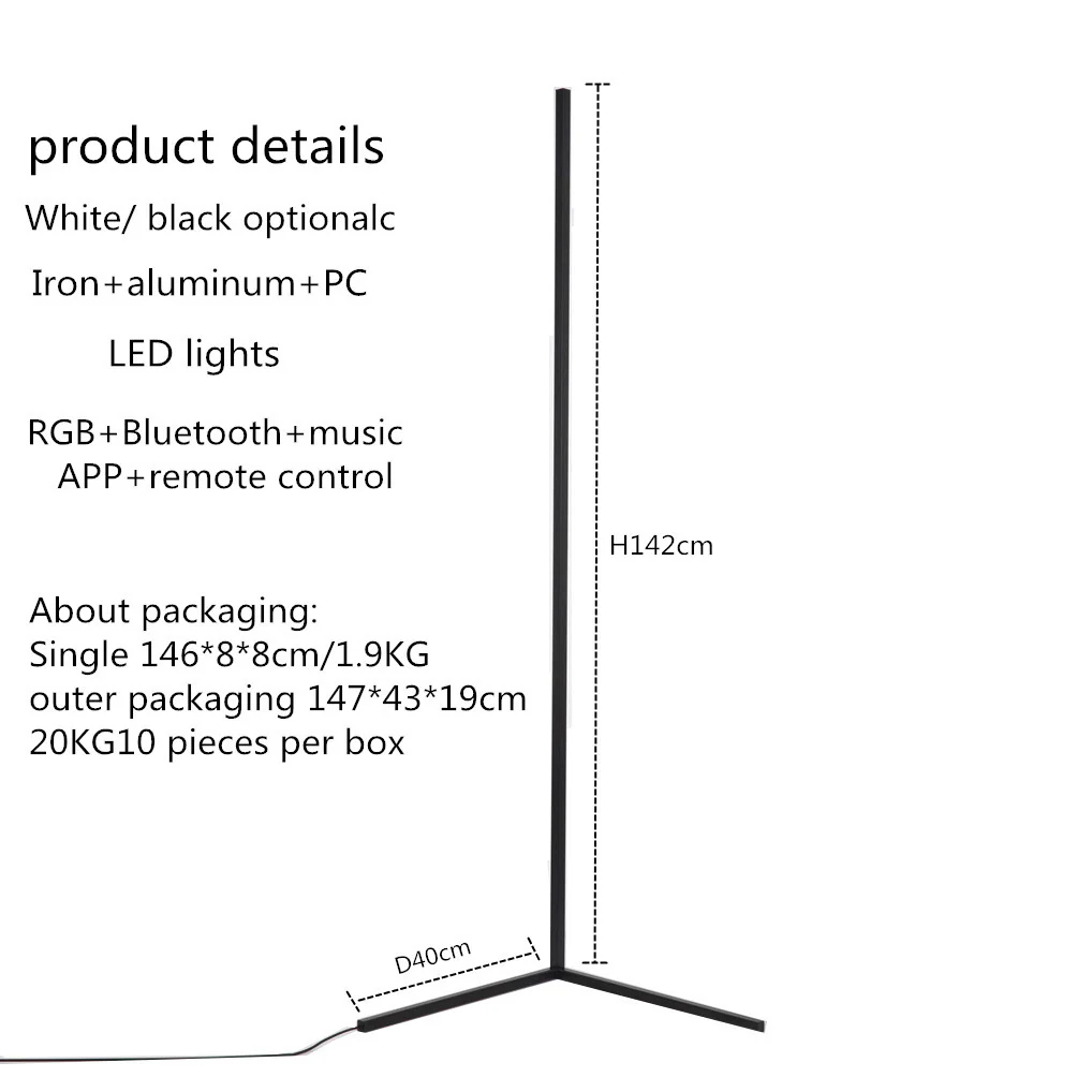 Lampa RGB de podea pentru colt, cu LED si jocuri de lumini, design slim, control aplicatie + telecomanda, 140cm inaltime [8]