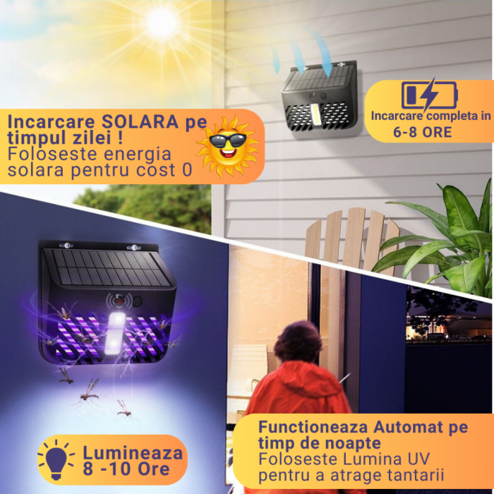 Lampa Solara 2 in 1 cu Lampa UV Impotriva Tantarilor si Insectelor, Senzor de Miscare [2]