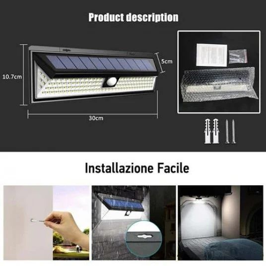 Lampa solara cu 120 LED-uri, senzor de miscare PIR, telecomanda, 4400 mAh, waterproof IP65 [10]