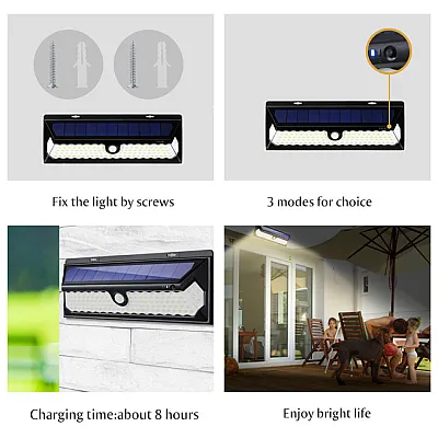 Lampa solara cu 120 LED-uri, senzor de miscare PIR, telecomanda, 4400 mAh, waterproof IP65 [9]