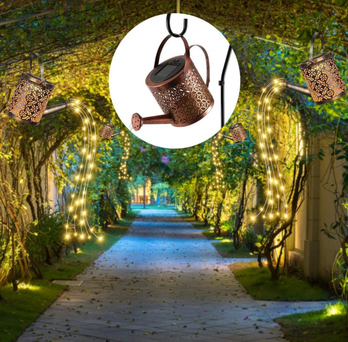 Lampa solara cu lumina calda Led, stropitoare din fier forjat [7]