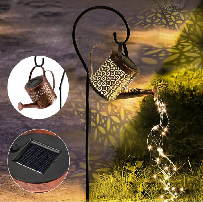 Lampa solara cu lumina calda Led, stropitoare din fier forjat [6]