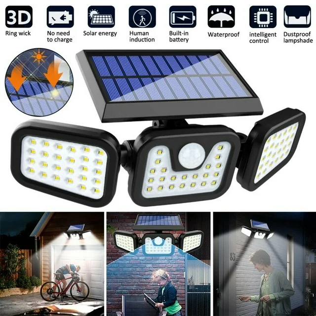 Lampa Solara de Exterior cu 3 capete, 74 LED-uri, Incarcare Solara Rapida, Autonomie 8-10 ore [13]