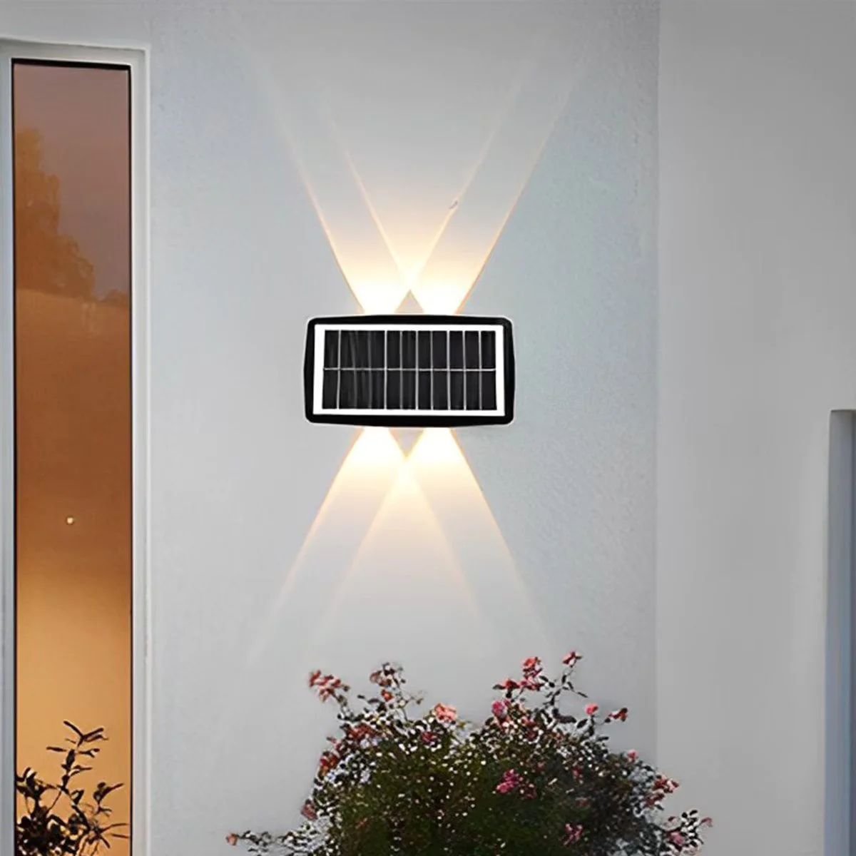 Lampa solara LED bidirectionala dreptunghiulara pentru perete, 20.5x10 cm, 6 LED-uri, 5.5V, rezistenta la apa IP65, alb cald [5]