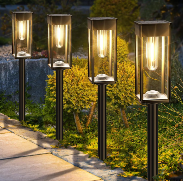 Lampa Solara Retro pentru gradina, infigere in pamant, senzor de lumina, alb cald, 1000 mAh, timp lung de functionare [1]