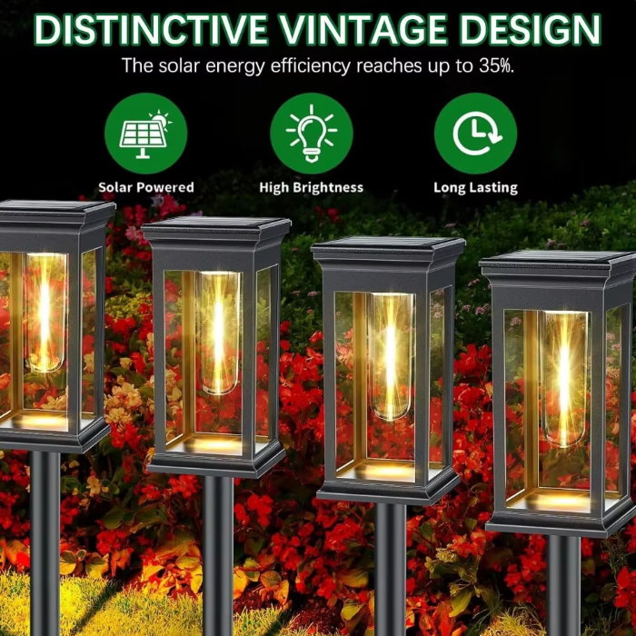Lampa Solara Retro pentru gradina, infigere in pamant, senzor de lumina, alb cald, 1000 mAh, timp lung de functionare [6]
