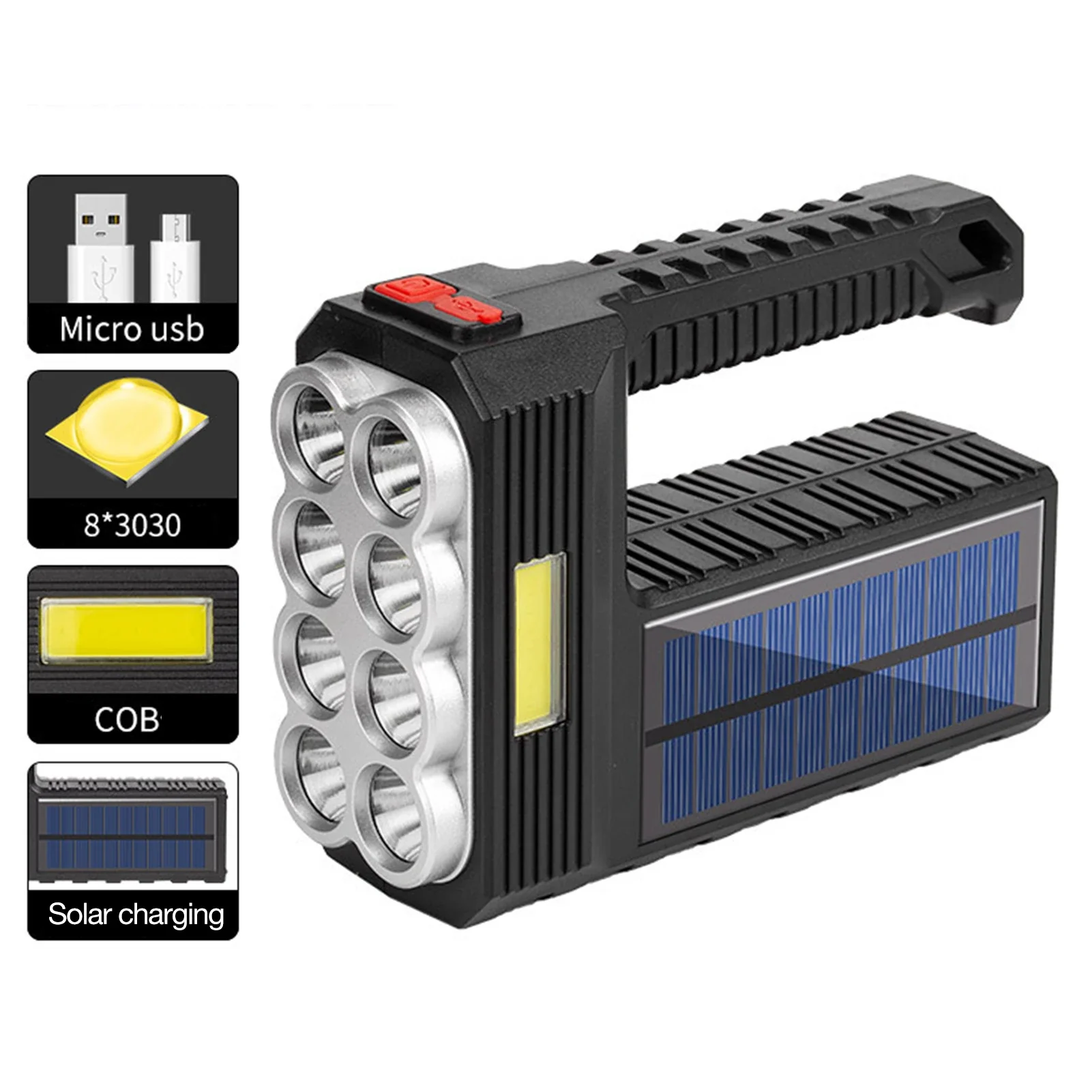 Lanterna cu 8 LED-uri si LED COB incarcare solara si USB [4]