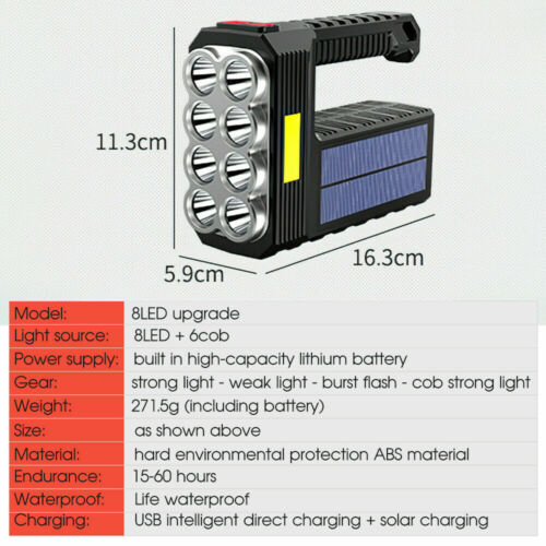 Lanterna cu 8 LED-uri si LED COB incarcare solara si USB [7]