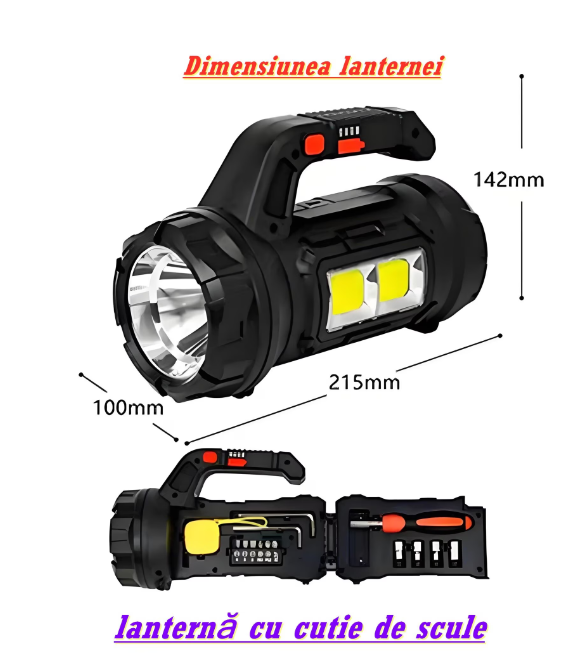 Lanterna LED 18W cu Trusa de Scule Integrata, Reincarcabila USB-C, Putere Mare, Led-uri Laterale [5]