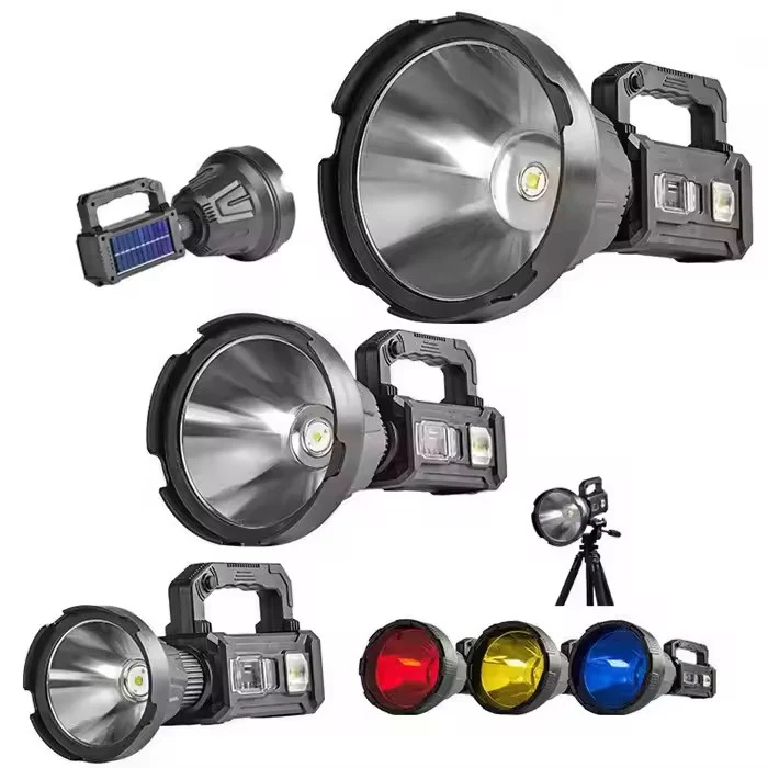 Lanterna LED Profesionala, Incarcare Solara si USB, Functie Power Bank si Trepied Inclus, 3 lentile colorate [8]