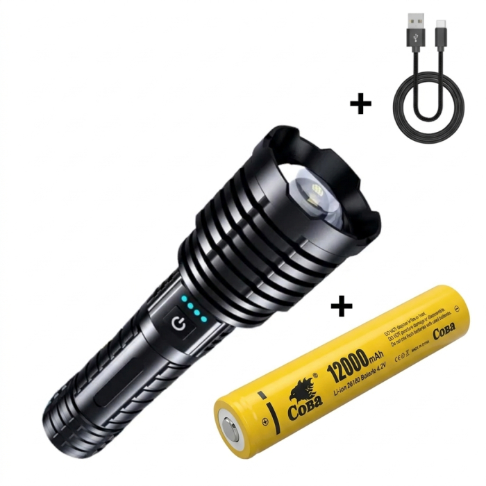 Lanterna Profesionala cu Led, Incarcare Type-C, Acumulator 12000 mAh, Afisaj Baterie, Distanta Iluminare 3000M, pentru Pescuit, Protectie, Camping, Vanatoare [6]