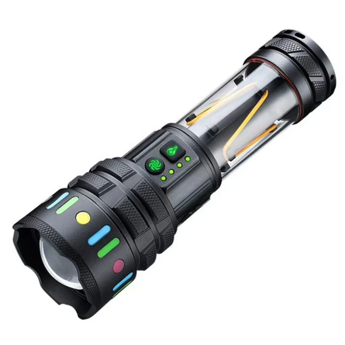 Lanterna Profesionala LED, Raza 1500 m, Zoom, Functie Baterie Externa, Lumina Alba/Rosie/Albastra/Galbena, Acumulator 5000 mAh, YM-A5 [12]