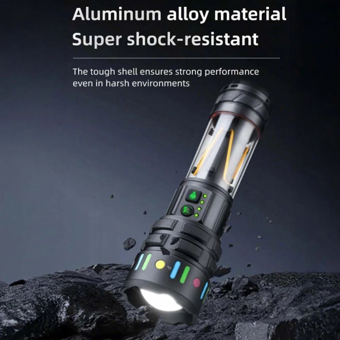 Lanterna Profesionala LED, Raza 1500 m, Zoom, Functie Baterie Externa, Lumina Alba/Rosie/Albastra/Galbena, Acumulator 5000 mAh, YM-A5 [10]