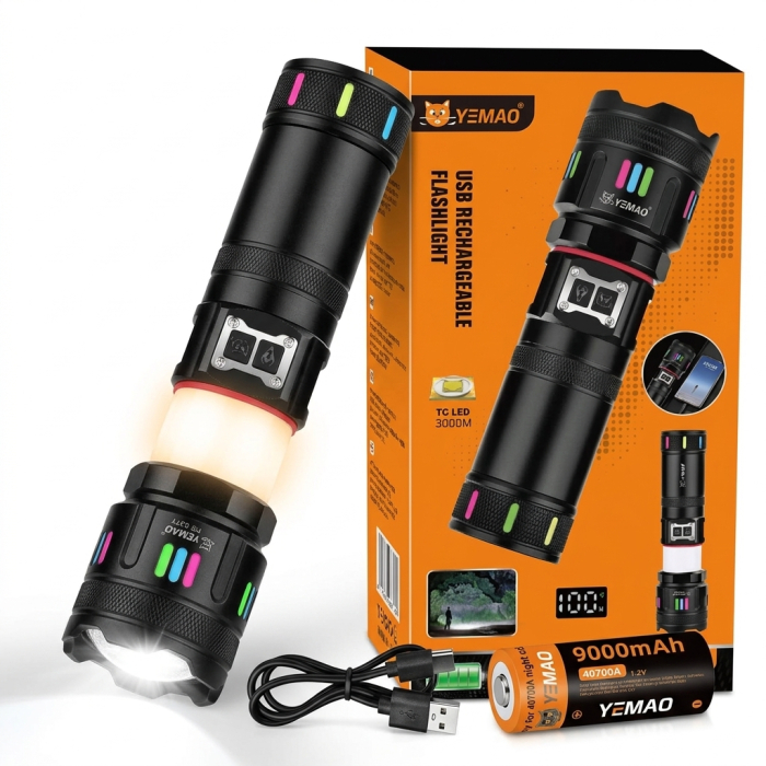Lanterna puternica 3000M, Functie Baterie Externa, Acumulator 9000 mAh, Incarcare Type-C, Zoom, Lampa de Veghe Incorporata, G37Y [1]