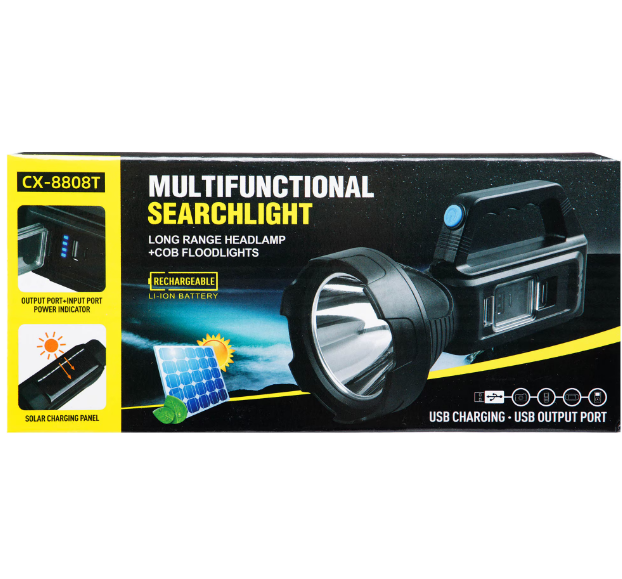 Lanterna Solara puternica 300 m, reincarcabila, functie Baterie Externa, Acumulator Li-Ion, PowerBank USB, LED lateral cu Indicator Baterie [6]