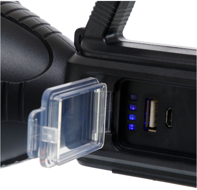 Lanterna Solara puternica 300 m, reincarcabila, functie Baterie Externa, Acumulator Li-Ion, PowerBank USB, LED lateral cu Indicator Baterie [5]