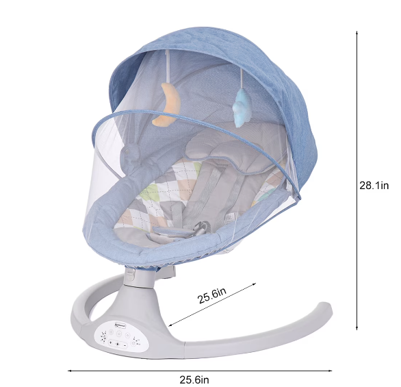 Leagan Balansoar Electric pentru bebe/copii, 5 moduri de unghi de balansare, 2 jucarii cu velcro, suport maxim 9 kg, Control Telecomanda si Telefon [19]