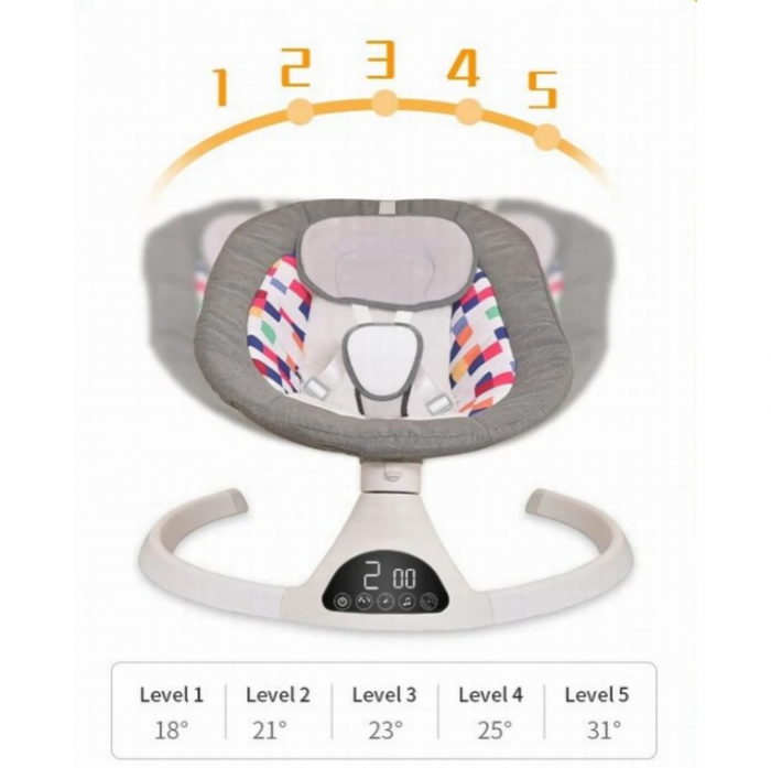 Leagan Balansoar Electric pentru bebe/copii, 5 moduri de unghi de balansare, 2 jucarii cu velcro, suport maxim 9 kg, Control Telecomanda si Telefon [11]