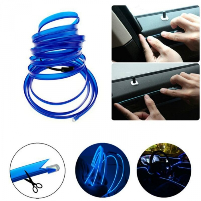 Lumina Ambientala fir Neon auto 2m, alimentare bricheta, Albastru [5]