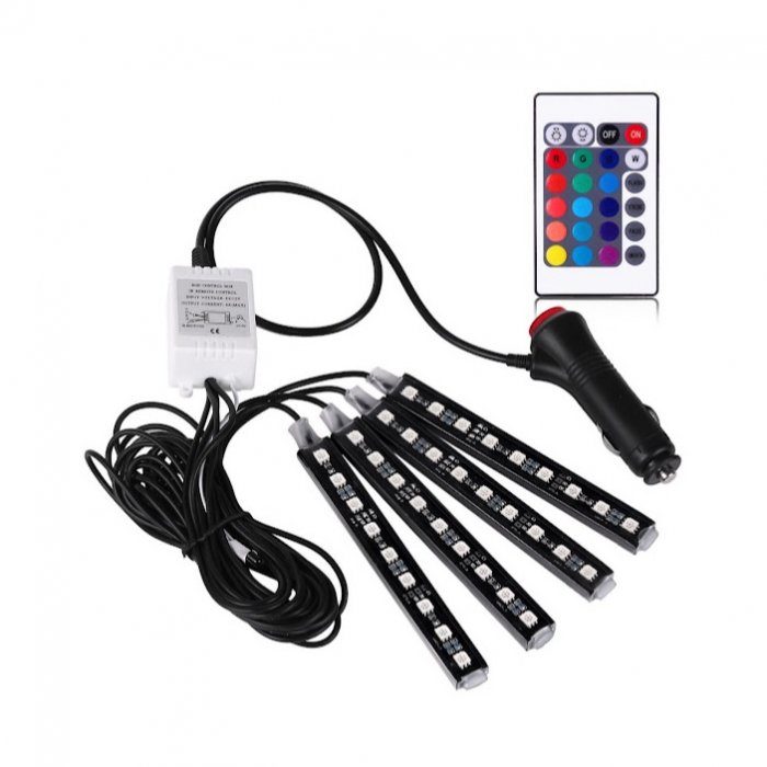 Lumini Ambientale Auto Kit 4 benzi LED RGB interior cu telecomanda [3]