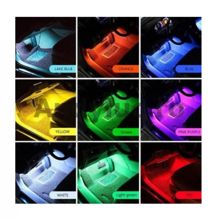 Lumini Ambientale Auto Kit 4 benzi LED RGB interior cu telecomanda [2]