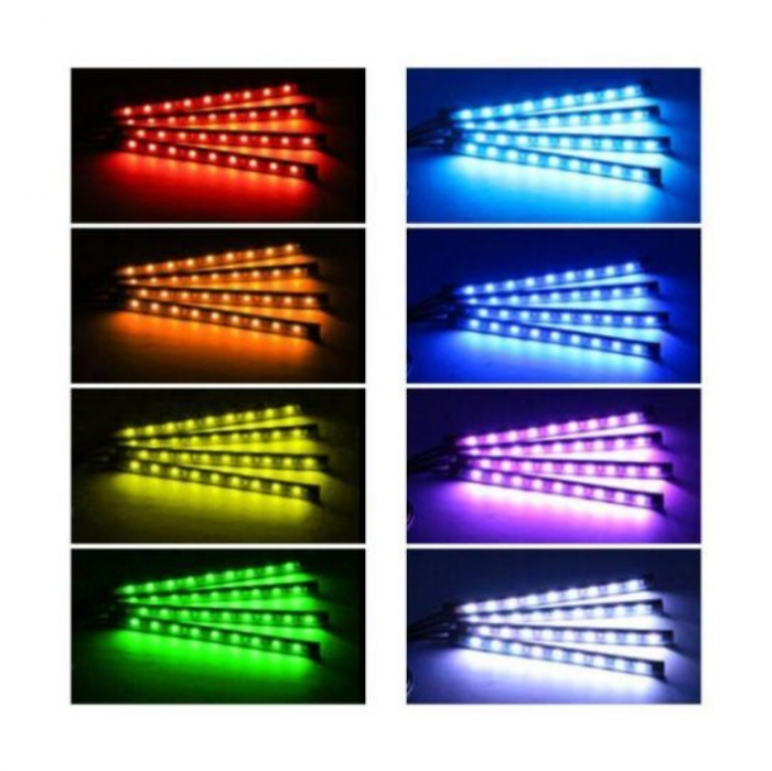 Lumini Ambientale Auto Kit 4 benzi LED RGB interior cu telecomanda [6]