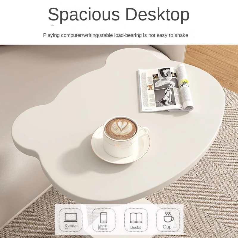 Masa laterala tip C cu rafturi si roti, moderna, pentru living si dormitor, compacta si multifunctionala, Alb [4]