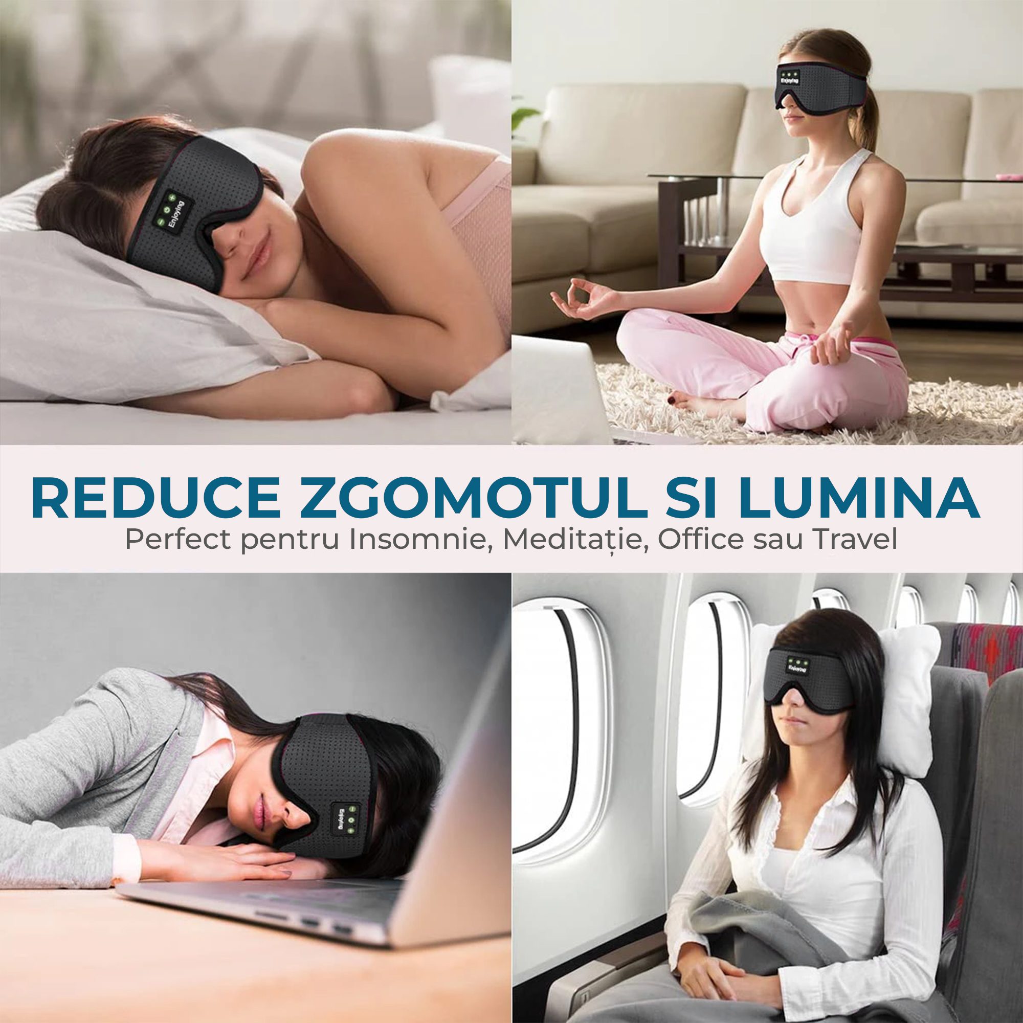 Masca de dormit cu Casti Wireless, Microfon, Bluetooth, spuma de memorie pentru somn, calatorie, reglabila [6]
