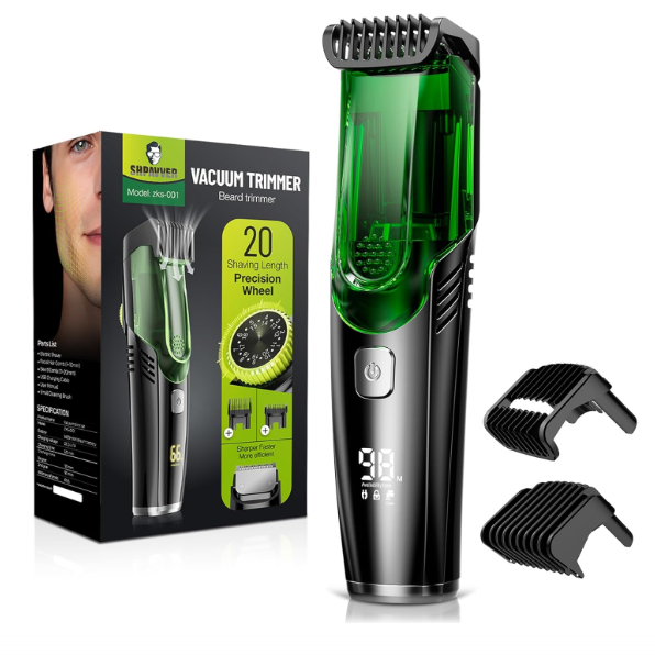 Masina de Tuns Barba, Functie de Aspiratie a Parului, Reglare marime din buton 1-22mm, Autonomie 90 min, Incarcare USB, IPX6 Waterproof [1]