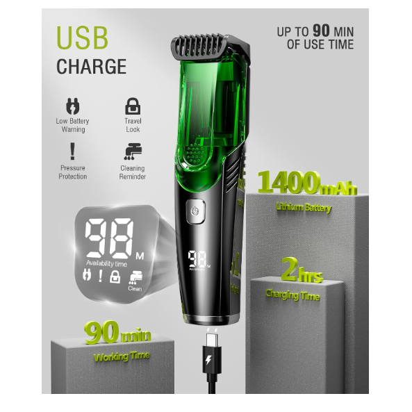 Masina de Tuns Barba, Functie de Aspiratie a Parului, Reglare marime din buton 1-22mm, Autonomie 90 min, Incarcare USB, IPX6 Waterproof [5]