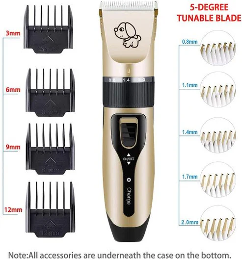 Masina de tuns caini, animale de companie, 5 in 1, Accesorii incluse, 4 Marimi, Foarfeca, cleste unghii, Acumulator inclus [7]